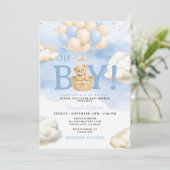 Invitation Balloons Nuage Ours Bleu Baby Shower (Debout devant)