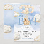 Invitation Balloons Nuage Ours Bleu Baby Shower (Devant / Derrière)