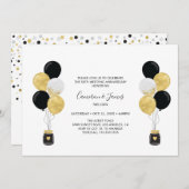 Invitation Balloons Or et Noir 50e Anniversaire de Mariage (Devant / Derrière)
