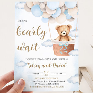 Invitation Balloons Ours Bleu Baby Shower