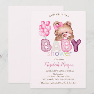 Invitation Balloons Ourson Mignon pour Baby Shower