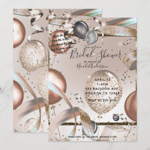 Invitation Balloons Pailletés Rose Gold pour Shower de Mariag