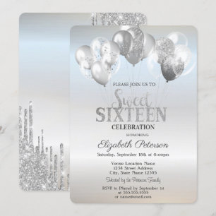 Invitation Balloons Paillettes Tendances Gouttes Argent Douze