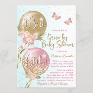 Invitation Balloons Papillons Conviation Drive By Baby shower