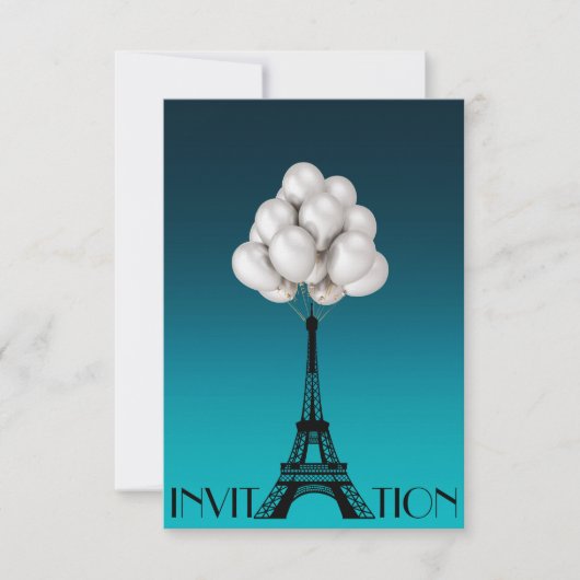 Invitation Balloons Paris Tour Eiffel Glam Chic Aquatique (Devant)