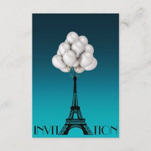 Invitation Balloons Paris Tour Eiffel Glam Chic Aquatique