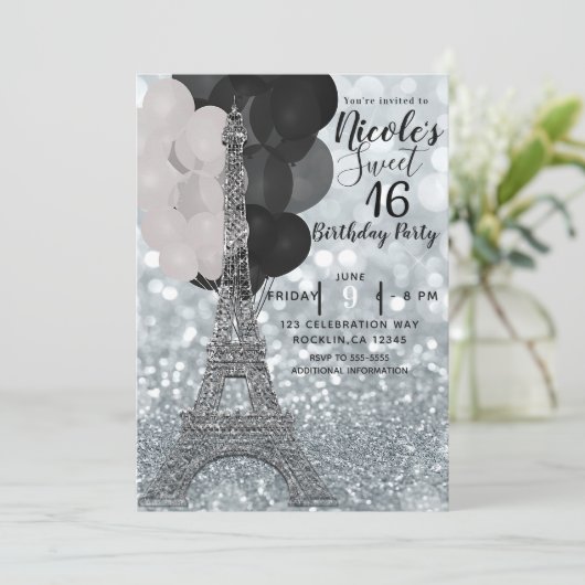 Invitation Balloons Parties scintillant Argent Tour Eiffel Sw (Debout devant)