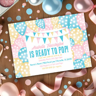 Invitation Balloons Pastel Prêt pour Pop Baby shower
