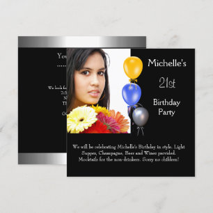 Invitation Balloons Photo Élégants 21e Anniversaire