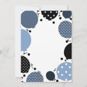 Invitation Balloons pois bleus et noirs pour fête d'anniversa (Dos)