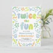 Invitation Balloons pour fête d'anniversaire conjointe deux f (Debout devant)
