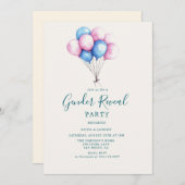 Invitation Balloons rose et bleu Fête de révélation de genre (Devant / Derrière)