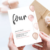 Invitation Balloons rose Fille Simple 4e anniversaire
