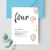 Invitation Balloons rose Fille Simple 4e anniversaire