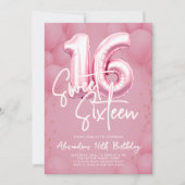Invitation Balloons rose Moderne Calligraphie Stylish Sweet 1 (Devant)