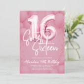 Invitation Balloons rose Moderne Calligraphie Stylish Sweet 1 (Debout devant)