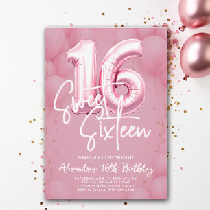Invitation Balloons rose Moderne Calligraphie Stylish Sweet 1