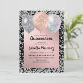 Invitation Balloons rose or Parties scintillant argent Quince (Debout devant)
