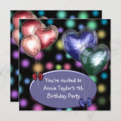 Invitation Balloons rose violet Filles 7e fête d'anniversaire (Devant / Derrière)