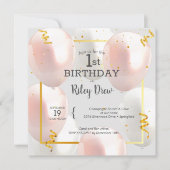 Invitation Balloons roses 1er anniversaire de fille (Devant)