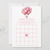 Invitation Balloons roses Aquarelle fille Baby shower Bingo (Devant)