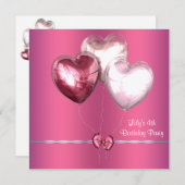 Invitation Balloons roses Filles 4e fête d'anniversaire (Devant / Derrière)