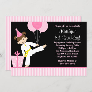 Invitation Balloons roses Naissance de Taekwondo Karate Girl