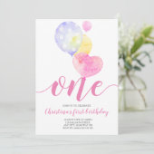 Invitation Balloons roses Premier Anniversaire De La Fille Un (Debout devant)