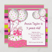 Invitation Balloons roses présente Filles 3e fête d'anniversa (Devant / Derrière)