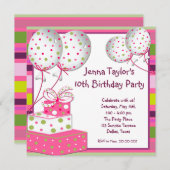 Invitation Balloons roses présente Filles Anniversaire (Devant / Derrière)
