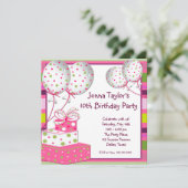 Invitation Balloons roses présente Filles Anniversaire (Debout devant)