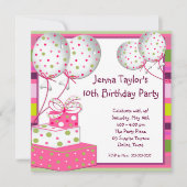 Invitation Balloons roses présente Filles Anniversaire (Devant)