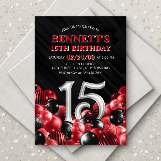 Invitation Balloons Rouges 15e Anniversaire