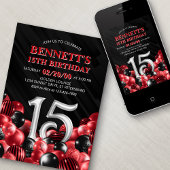 Invitation Balloons Rouges 15e Anniversaire