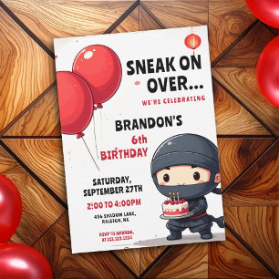 Invitation Balloons Rouges Ludiques et Gâteau Ninja pour l'an