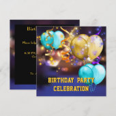 Invitation Balloons Rubans Colorés Anniversaire Fête (Devant / Derrière)