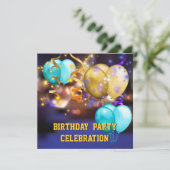 Invitation Balloons Rubans Colorés Anniversaire Fête (Debout devant)