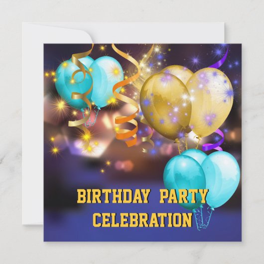 Invitation Balloons Rubans Colorés Anniversaire Fête (Devant)