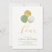 Invitation Balloons Sage & Gold Quatre fête d'anniversaire (Devant)