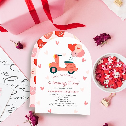 Invitation Balloons Scooter Rose Chéri pour la 1ère Fête d'An