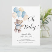 Invitation Balloons simples ours bébé bleu Baby Shower (Debout devant)
