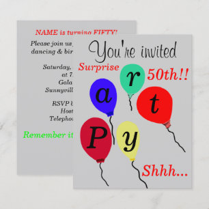 Invitation Balloons Surprise 50e Anniversaire Argent Tout ÂGE