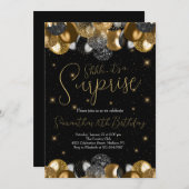 Invitation Balloons Surprise Anniversaire Black Gold Parties (Devant / Derrière)