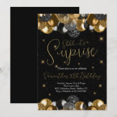 Invitation Balloons Surprise Anniversaire Black Gold Parties  (Devant / Derrière)