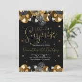 Invitation Balloons Surprise Anniversaire Black Gold Parties (Debout devant)