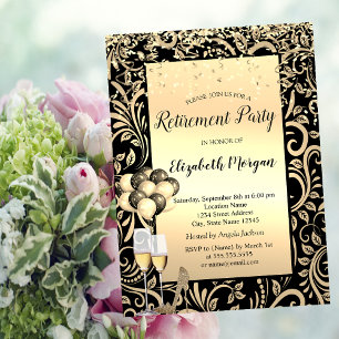 Invitation Balloons, Tourbillons dorés Retraite noire