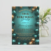 Invitation Balloons Turquoises et Gold chatoyants 50e anniver (Debout devant)