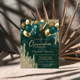 Invitation Balloons Verts Pailletés Or Style Chic Gouttes de