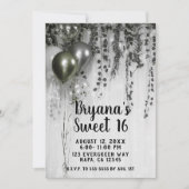 Invitation Balloons verts Silver Metallic Party Ivy Sweet 16 (Devant)