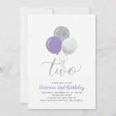 Invitation Balloons violet et argent Fille 2e fête d'annivers (Devant)